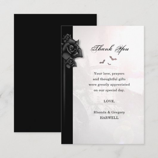 Gothic Black Rose Vleermuizen bijpassende 3.5x5 ka Bedankkaart (Voorkant / Achterkant)