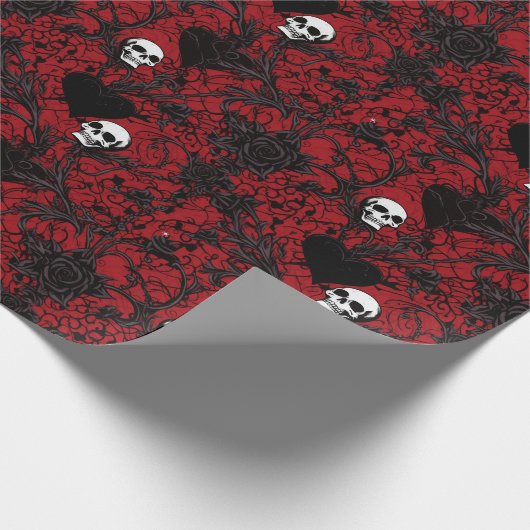 Gothic Black Roses and Skulls Cadeaupapier (Hoek)