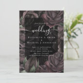 Gothic Black Roses Goth Huwelijksuitnodiging (Staand voorkant)