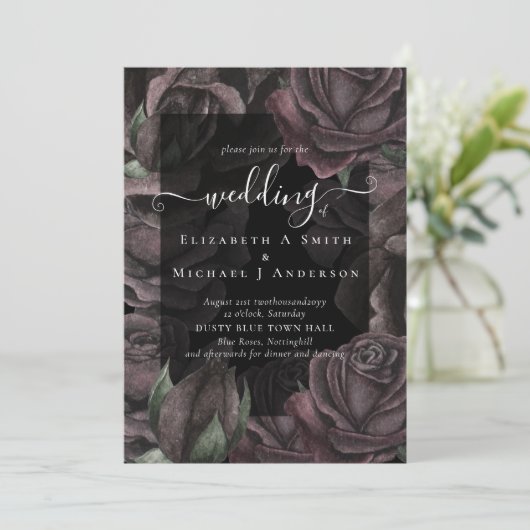 Gothic Black Roses Goth Huwelijksuitnodiging (Staand voorkant)