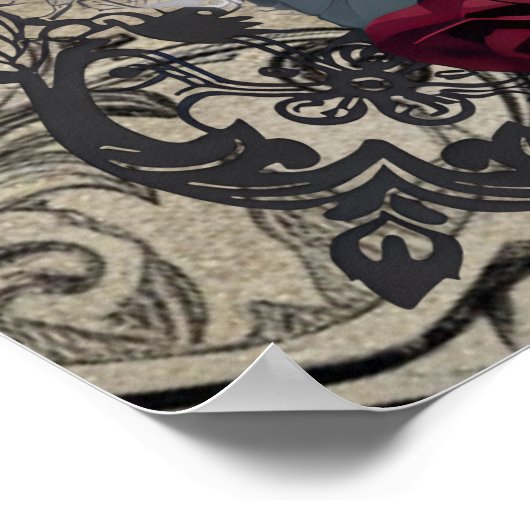 Gothic Black Roses Raven Art Poster (Hoek)