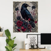 Gothic Black Roses Raven Art Poster (Thuiskantoor)