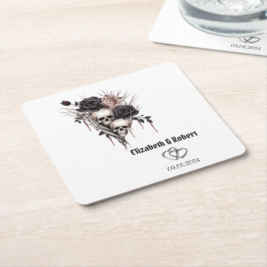 Gothic Black Roses Schedels Trouw  Kartonnen Onderzetters (Schuin)