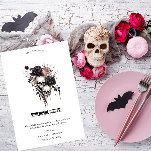 Gothic Black Roses Skulls Rehearsal Dinner   Kaart