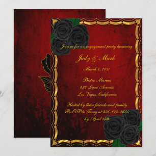 Gothic Black Rozen Blood Red Engagement Party Kaart