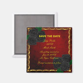 Gothic Black Rozen Blood Red Wedden Save the Date Magneet (Voorkant / Achterkant)