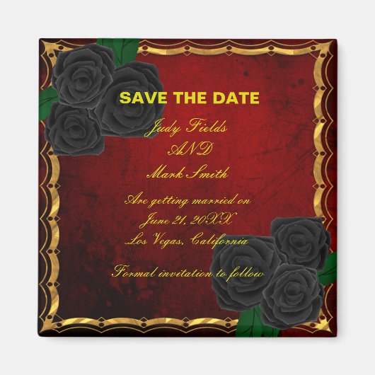 Gothic Black Rozen Blood Red Wedden Save the Date Magneet (Voorkant)