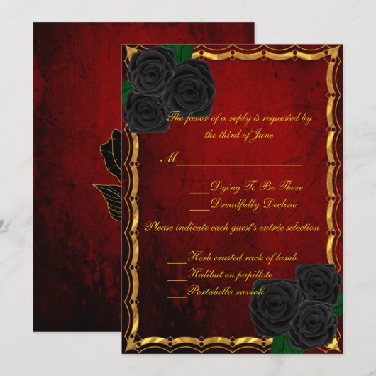Gothic Black Rozen Blood Red Wedding Response Kaart (Voorkant / Achterkant)