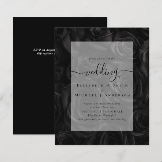 Gothic Black Rozen Gothic Wedding Invite (Voorkant / Achterkant)