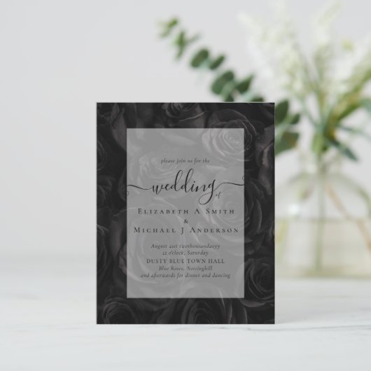 Gothic Black Rozen Gothic Wedding Invite (Staand voorkant)