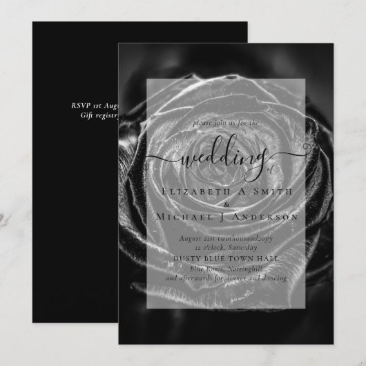 Gothic Black Rozen Gothic Wedding Invite (Voorkant / Achterkant)
