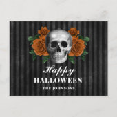 Gothic Black Rozen & Skull Happy Halloween Briefkaart (Voorkant)