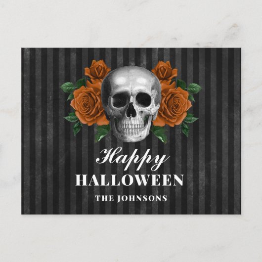 Gothic Black Rozen & Skull Happy Halloween Briefkaart (Voorkant)