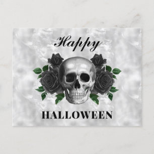 Gothic Black Rozen & Skull Happy Halloween Briefkaart