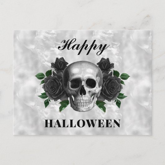 Gothic Black Rozen & Skull Happy Halloween Briefkaart (Voorkant)