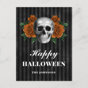 Gothic Black Rozen & Skull Happy Halloween Briefkaart