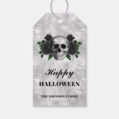 Gothic Black Rozen & Skull Happy Halloween Cadeaulabel (Voorkant)