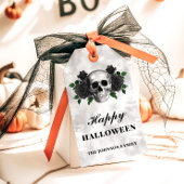 Gothic Black Rozen & Skull Happy Halloween Cadeaulabel