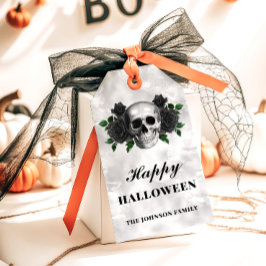 Gothic Black Rozen & Skull Happy Halloween Cadeaulabel