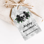 Gothic Black Rozen & Skull Happy Halloween Cadeaulabel