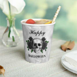 Gothic Black Rozen & Skull Happy Halloween Papieren Bekers