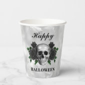 Gothic Black Rozen & Skull Happy Halloween Papieren Bekers (Achterkant)