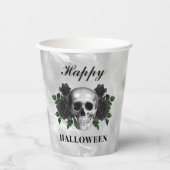 Gothic Black Rozen & Skull Happy Halloween Papieren Bekers (Voorkant)