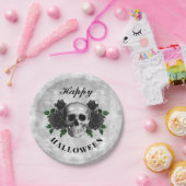 Gothic Black Rozen & Skull Happy Halloween Papieren Bordje (Feest)