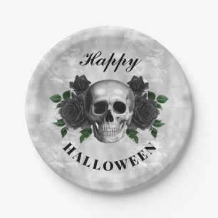 Gothic Black Rozen & Skull Happy Halloween Papieren Bordje
