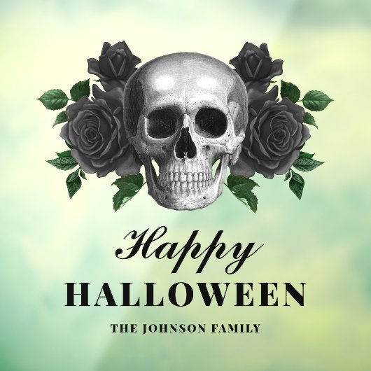 Gothic Black Rozen & Skull Happy Halloween Raamsticker (Vel 3)