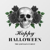 Gothic Black Rozen & Skull Happy Halloween Raamsticker (Vel)