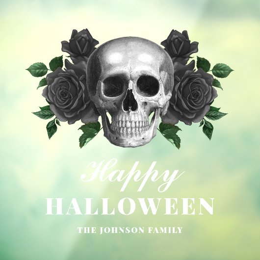 Gothic Black Rozen & Skull Happy Halloween Raamsticker (Vel 3)