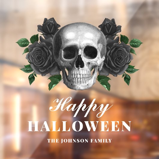 Gothic Black Rozen & Skull Happy Halloween Raamsticker (Vel 2)