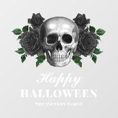 Gothic Black Rozen & Skull Happy Halloween Raamsticker (Vel)