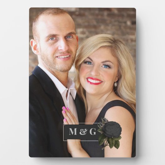  Gothic Black Rozen Weddenschap Monogram Fotoplaat (voorkant)