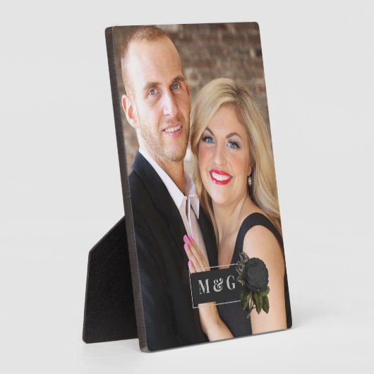  Gothic Black Rozen Weddenschap Monogram Fotoplaat (Zijkant)