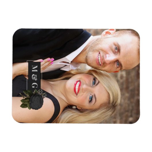  Gothic Black Rozen Weddenschap Monogram Magneet (Horizontaal)