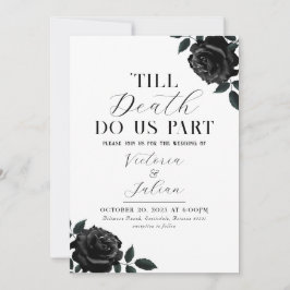 Gothic Black Rozen Wedding Party Invitation Kaart