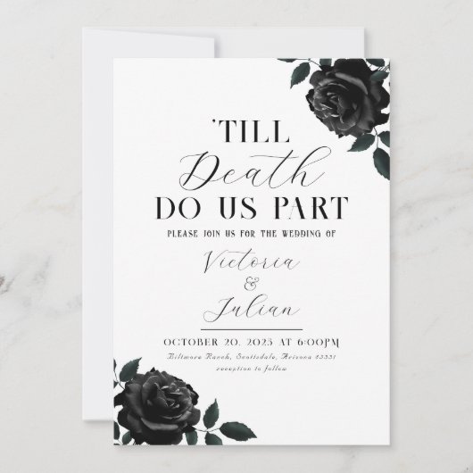 Gothic Black Rozen Wedding Party Invitation Kaart (Voorkant)