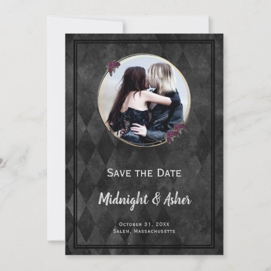 Gothic Black Save the Date Roos Gold Circle (Voorkant)