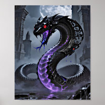 Gothic Black Serpent Gloeiende Paarse Neon Fantasy
