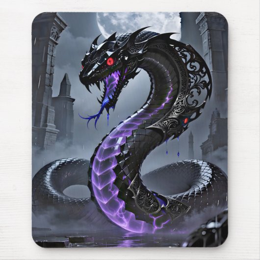 Gothic Black Serpent Glowing Purple Neon Fantasy  Muismat (Voorkant)