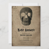 Gothic Black Skull Antique Baby Shower Invitation Kaart (Voorkant)