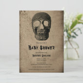Gothic Black Skull Antique Baby Shower Invitation Kaart (Staand voorkant)