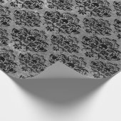 Gothic Black Skull Grunge Damask Patroon Cadeaupapier (Hoek)