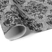 Gothic Black Skull Grunge Damask Patroon Cadeaupapier (Rol Hoek)