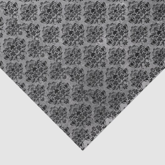 Gothic Black Skull Grunge Damask Patroon Tissuepapier (Detail)