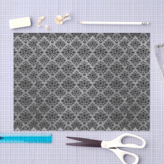 Gothic Black Skull Grunge Damask Patroon Tissuepapier (Craft)