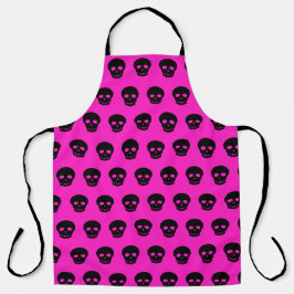 Gothic Black Skull Hot Pink Apron Schort