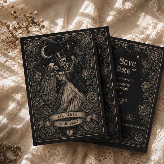 Gothic Black Spooky Tarot Trouwdag  Save The Date
